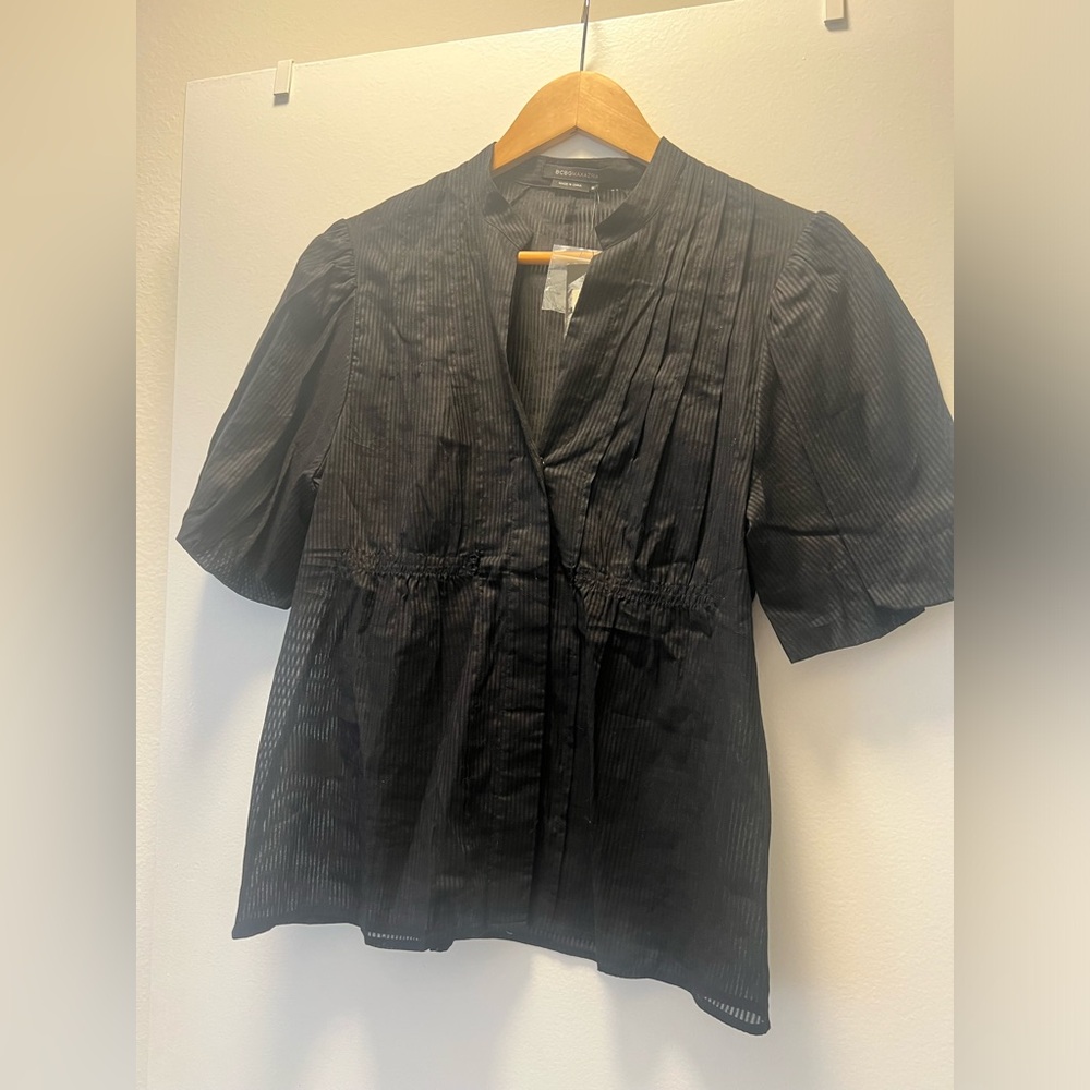 NWT BCBGMaxazria 100% Cotton Black Sheer Blouse, New With Tags, Medium